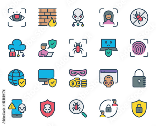 Filled outline icons set for Cyber Security