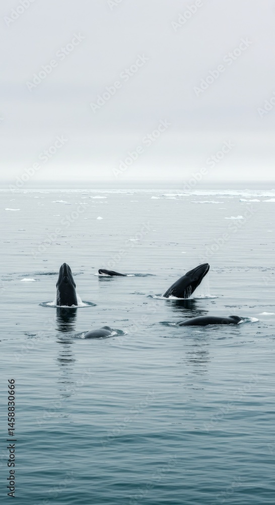 Fototapeta premium Humpback Whales Breaching in Arctic Ocean
