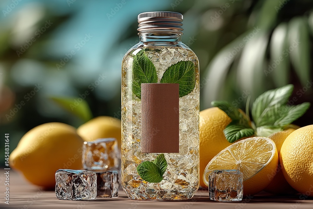 Refreshing homemade lemonade in a glass bottle with natural ingredients on a sunny day Refreshing homemade lemonade in a glass bottle with natural ingredients on a sunny day