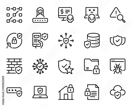Outline icons set for Cyber Security