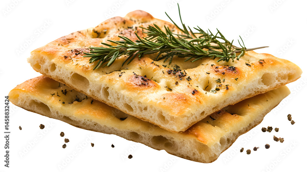 Delicious Focaccia Bread Isolated on White Background for Culinary Designs Delicious Focaccia Bread Isolated on White Background for Culinary Designs