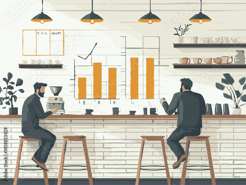  full-shot of a a person holding a business consultation at a cafe discussing strategies with a client over coffee,