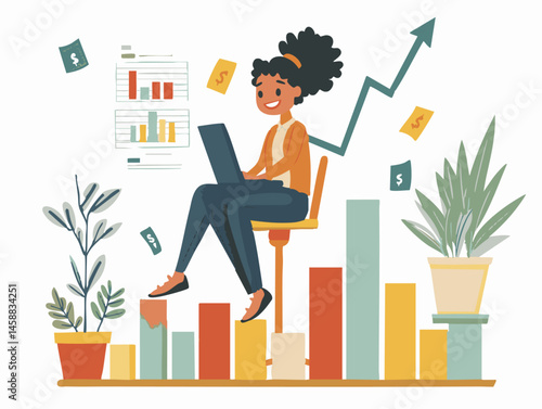  full-shot of a a person managing a freelance project working on a laptop in a co-working space,