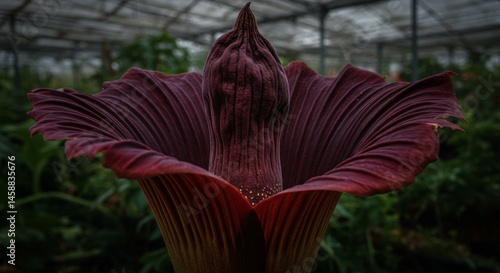 Dark Red Titan Arum Flower in Greenhouse
