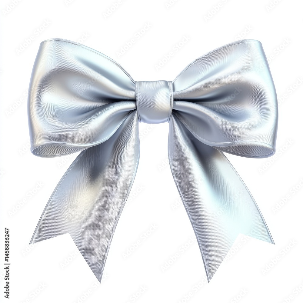 Naklejka premium A gift bow with a shiny silver texture is set against a transparent background