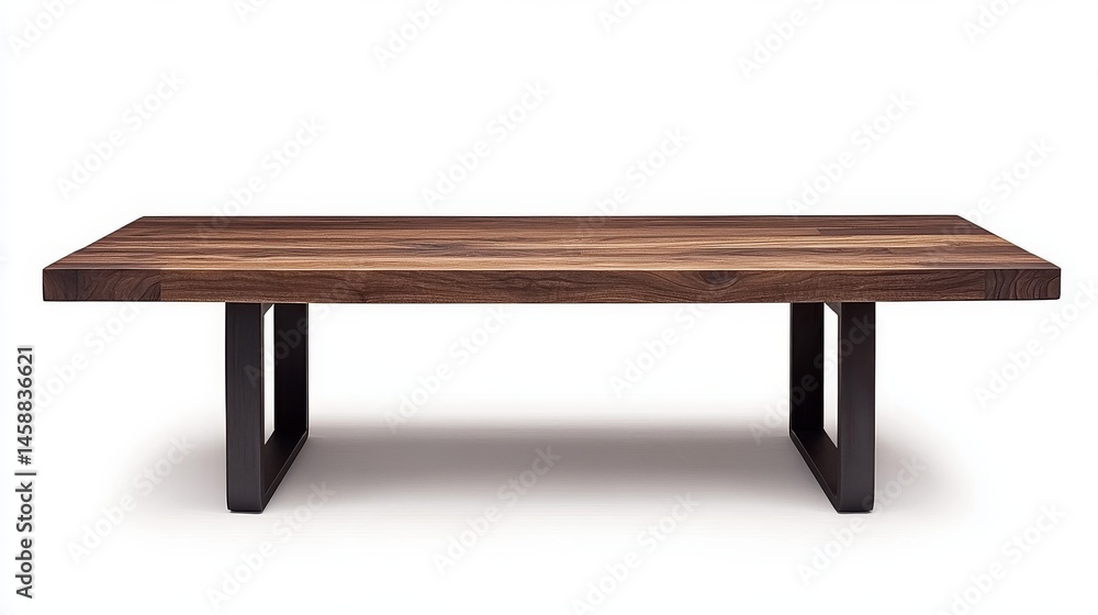 With its natural oak top and black metal leg, the minimalist writing desk is a prime example of contemporary style, beautifully isolated on a seamless white background With its natural oak top and black metal leg, the minimalist writing desk is a prime example of contemporary style, beautifully isolated on a seamless white background