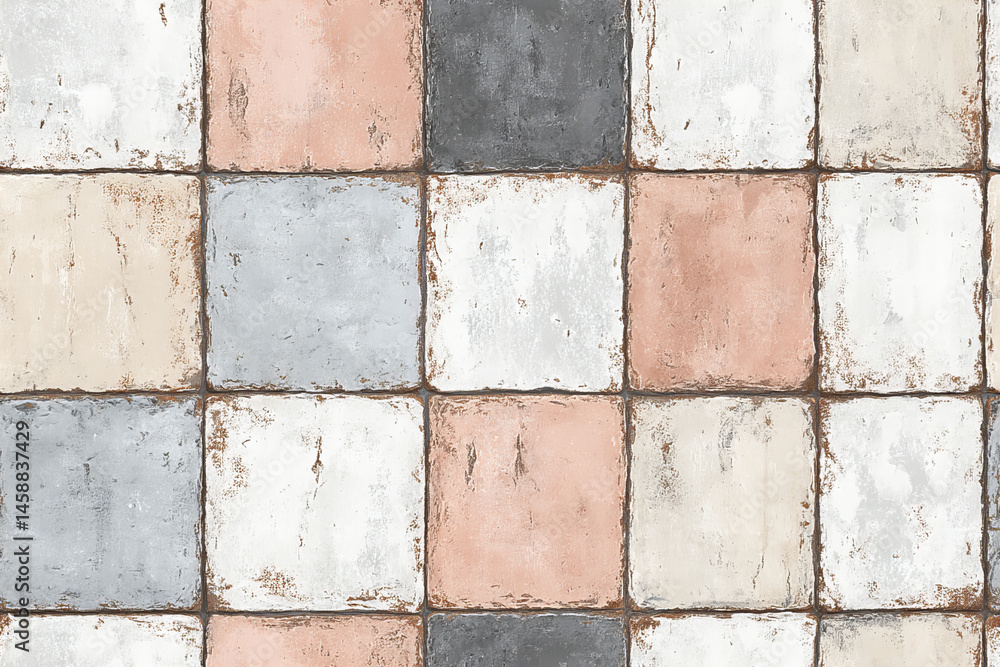 Obraz premium Grungy Stone Tile Texture With Square Pattern and Various Colors