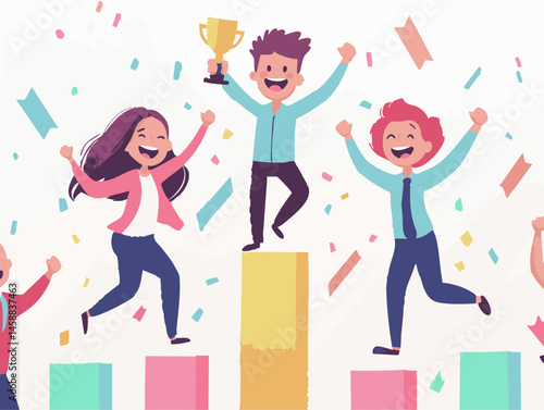  full-shot of a a person celebrating a business milestone holding a trophy or award,