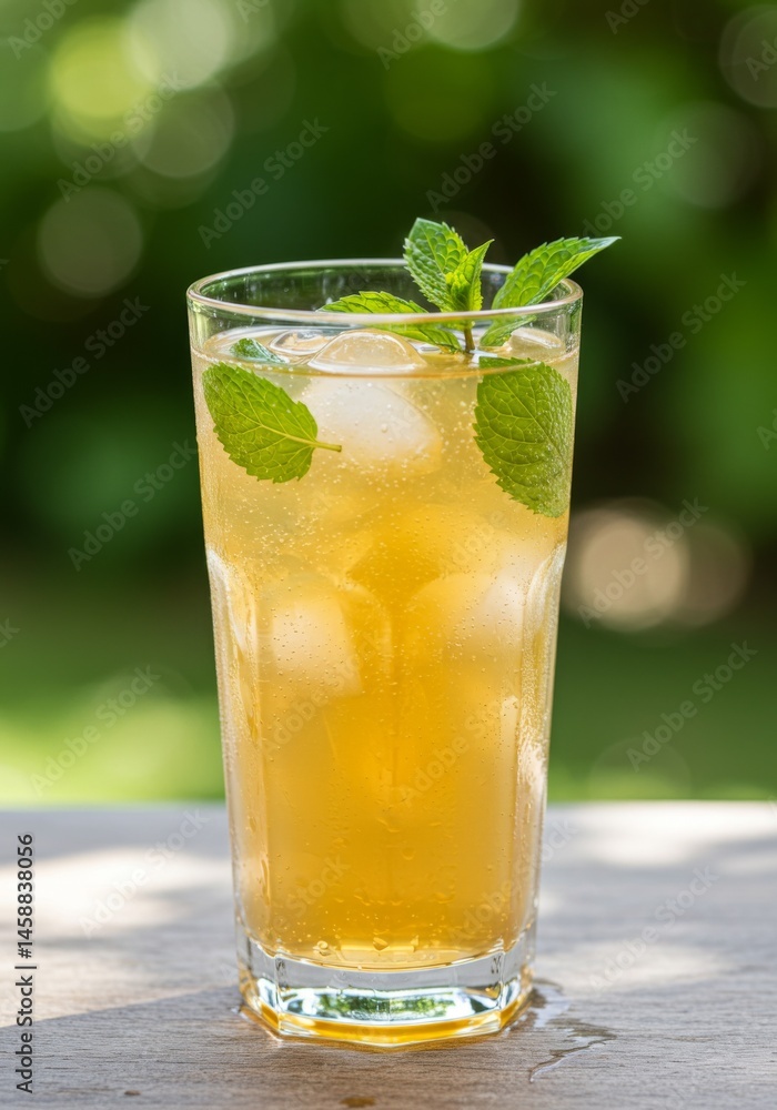 Refreshing Iced Tea with Mint in Tall Glass Refreshing Iced Tea with Mint in Tall Glass