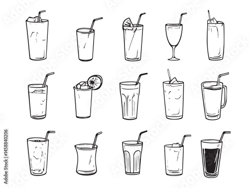 Vector drink line art featuring cocktails smoothies coffee and tea