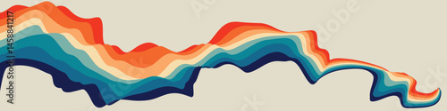 Abstract flowing ribbon design in vibrant retro tone