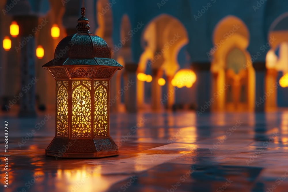 Ornate lantern in a mosque courtyard at night Ornate lantern in a mosque courtyard at night