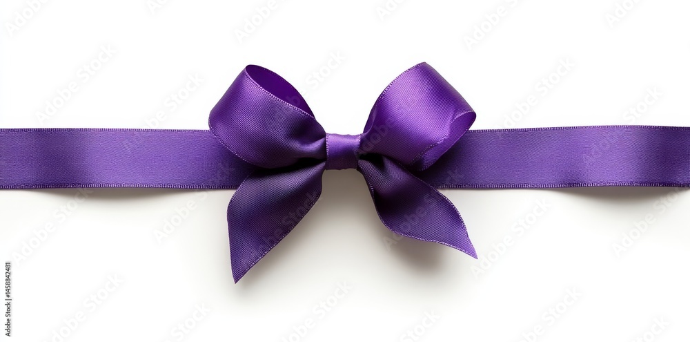Isolated on a transparent background is a straight ribbon with a large purple bow on its left side, an ideal element for banners or frames used on occasions such as Easter, Christmas, birthdays, Isolated on a transparent background is a straight ribbon with a large purple bow on its left side, an ideal element for banners or frames used on occasions such as Easter, Christmas, birthdays,