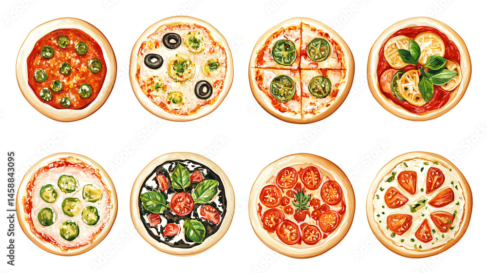 Flat Style Pizza Illustration Isolated on White Background Flat Style Pizza Illustration Isolated on White Background