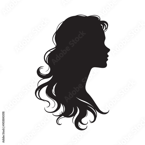 Elegant female face silhouette in profile with flowing hair, perfect for beauty and fashion brand logos.