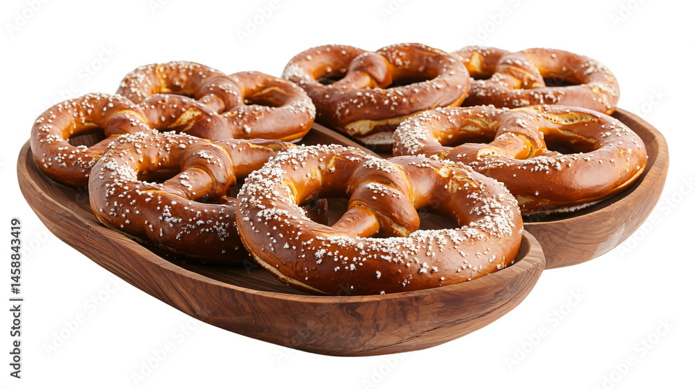 Delicious Soft Pretzels Arranged on Rustic Wooden Plate - Food Photography Delicious Soft Pretzels Arranged on Rustic Wooden Plate - Food Photography