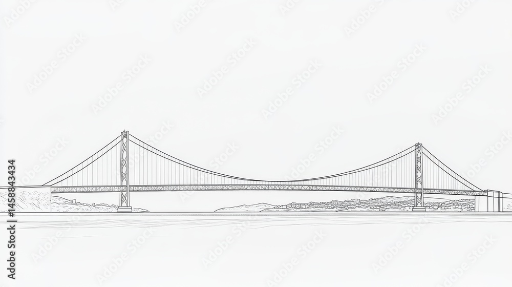 Fototapeta premium A minimalist illustration of a bridge is shown in simple lines, disappearing into the unknown