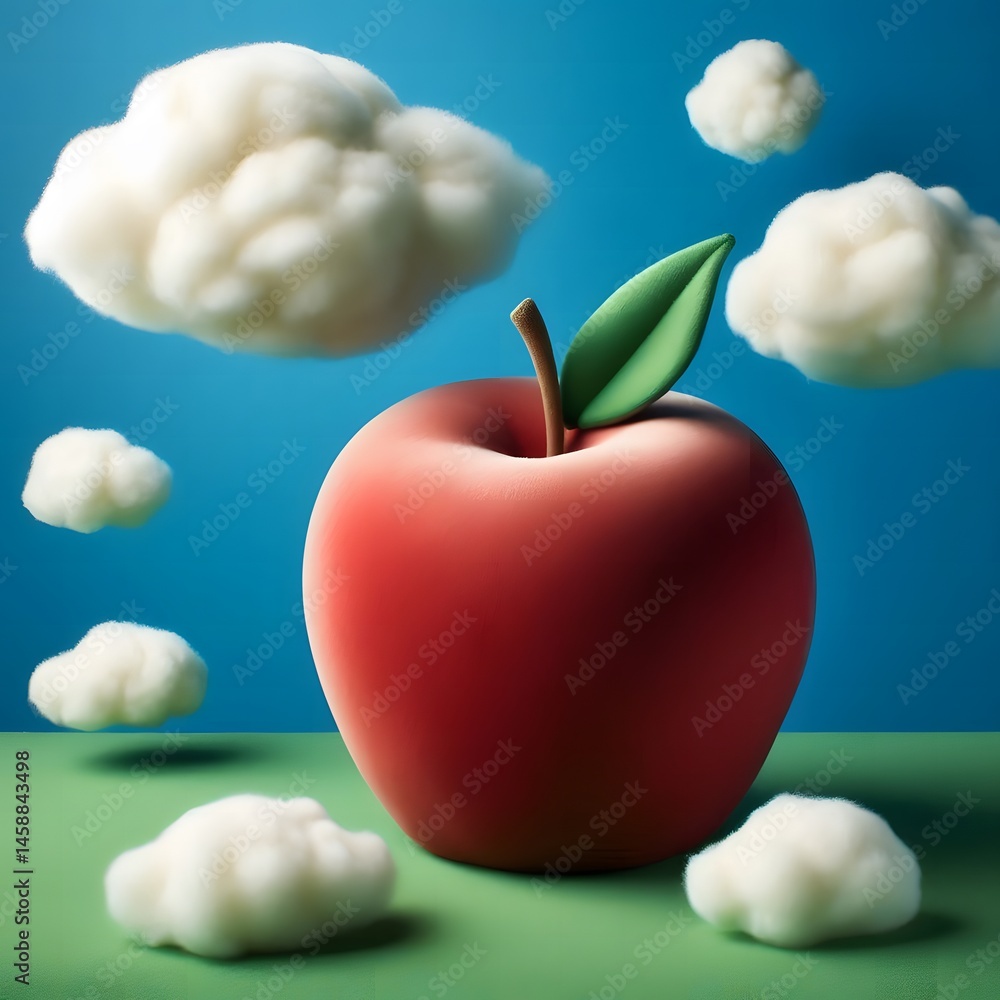 Obraz premium a giant apple made of plush with a smooth, velvety surface.