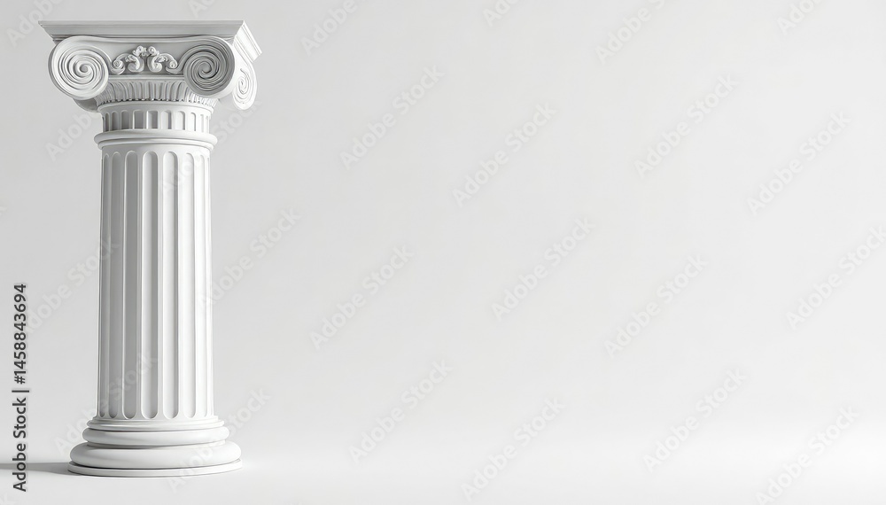 Elegant Roman column detail against bright white backdrop, structure, aged, building Elegant Roman column detail against bright white backdrop, structure, aged, building
