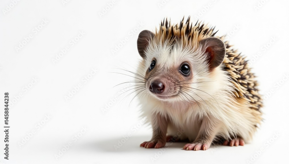 European hedgehog, facing forward, isolated on seamless white backdrop, image, wildlife