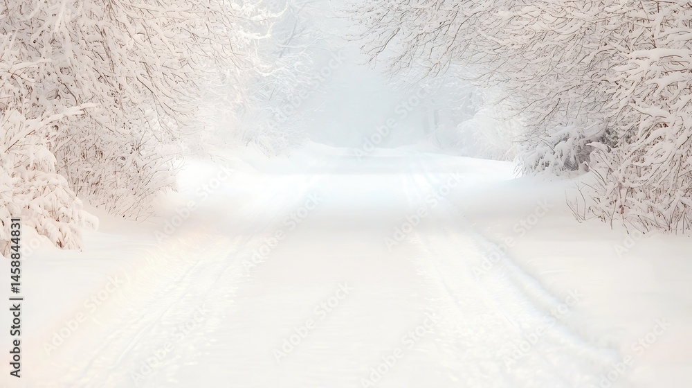 Snowy Forest Trail In Winter Landscape Snowy Forest Trail In Winter Landscape