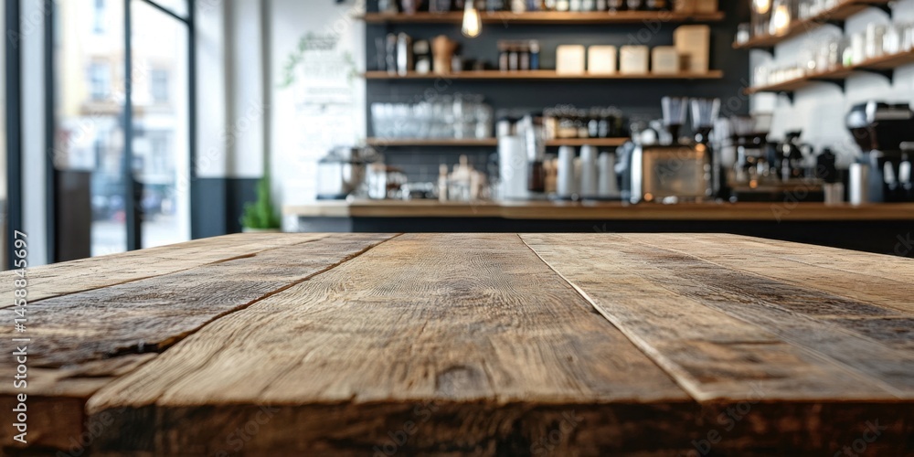 Rustic Wooden Table in a Busy Cafe Rustic Wooden Table in a Busy Cafe