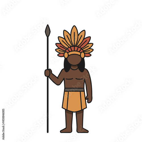 Icon of Amazon Tribe Member with Feather Headdress and Spear  
