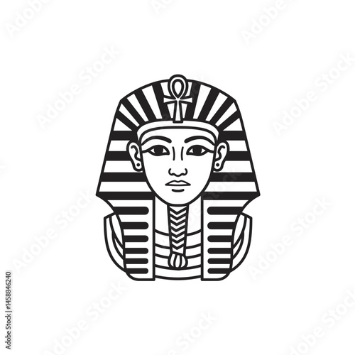 Egyptian Pharaoh Icon with Nemes Headdress and Ankh Symbol  
