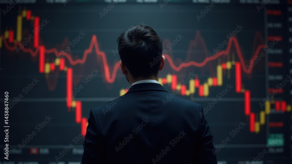 Worried Businessman Analyzing Stock Market Crash Data on Screen Worried Businessman Analyzing Stock Market Crash Data on Screen