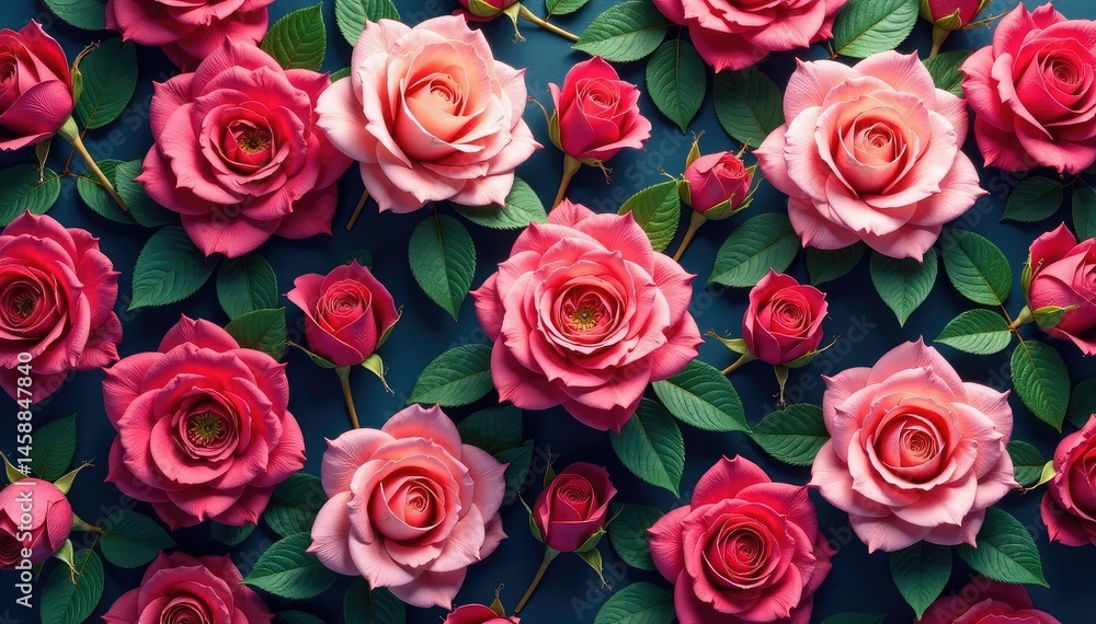 Fototapeta premium Intricate blooming roses in repeating pattern , seamless, blossom