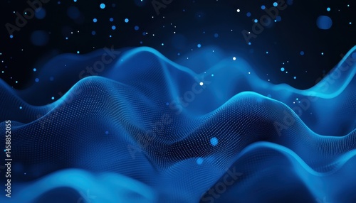 Abstract Blue Wavy Digital Background with Particles and Light Effects for Technology Presentation and Communication with Dynamic Texture and Motion