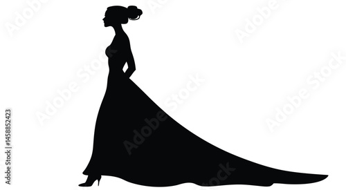 Elegant Woman Silhouette in Long Flowing Gown