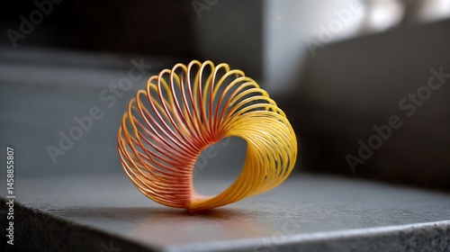 Captivating close-up showcasing the chromatic gradient and dynamic form of a slinky