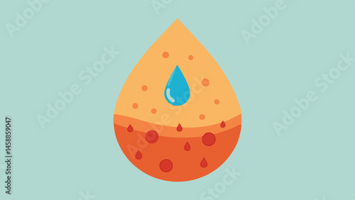 Hydration Boost A water droplet filled with tiny exosome icons hovering above a sunburned area indicating the importance of hydration and cellular repair postsun exposure.
