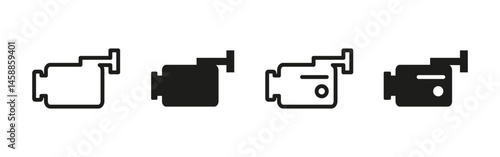 Camera icon. Compact video recording device with lens and body vector illustration. Surveillance or filming symbol for media production, security systems and digital content creation.