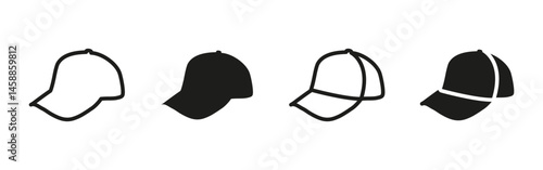 Cap icon. Baseball-style headwear vector illustration. Fashionable and casual accessory symbol for clothing, sports uniforms and streetwear design. Brimmed hat pictogram for head protection and style.