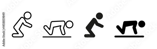 Praying person icon. Silhouette of a human bowing or kneeling in worship vector illustration. Religious and spiritual symbol. Prayer, humility, devotion and sacred ritual in various faith practices.