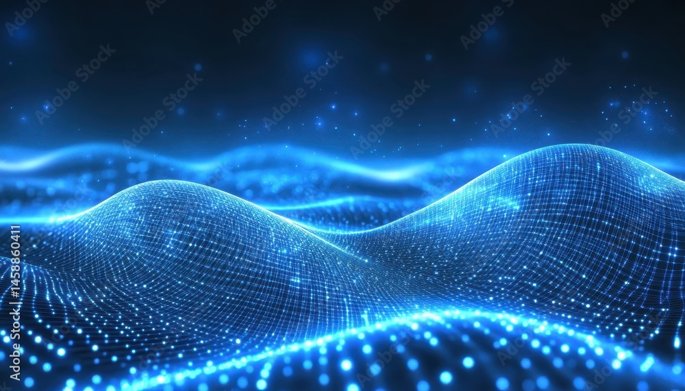 Abstract Wavy Background of Blue Glowing Particles Digital Texture Futuristic Network Data Connection and Dynamic Design Element Presentation Backdrop Abstract Wavy Background of Blue Glowing Particles Digital Texture Futuristic Network Data Connection and Dynamic Design Element Presentation Backdrop