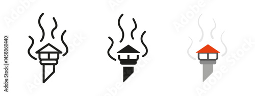 Chimney icon. Ventilation pipe with rising smoke vector illustration. Symbol of home heating, exhaust system or fireplace operation during cold seasons.