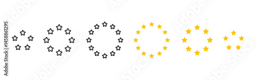 Stars circle icon. Twelve five-pointed stars arranged in a perfect circular formation. Symbol of unity, harmony and European identity. EU sign concept of international cooperation and unity.