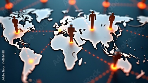 Global network connections: world map, people, international business
