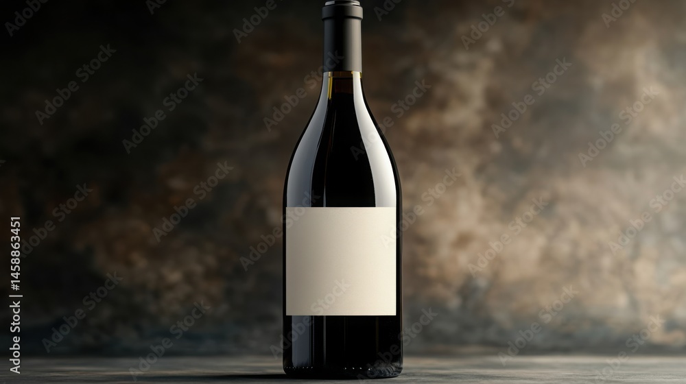 Fototapeta premium Elegant red wine bottle mockup blank label dark background studio shot perfect for your design