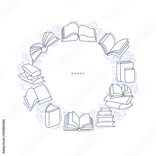 Book line design. Bookshop circle symbol. Student