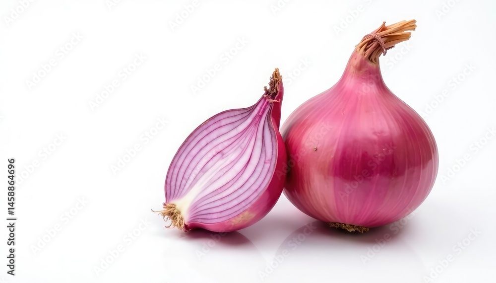 Fototapeta premium Single red onion, vibrant color, clean white background, healthy, purple
