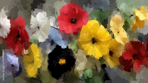 A vibrant arrangement of colorful flowers in a blurred background, showcasing nature's beauty