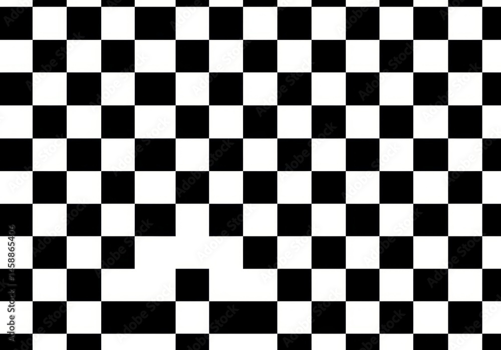 Fototapeta premium Black and white checkered pattern with a missing square, creating a visual puzzle and abstract design