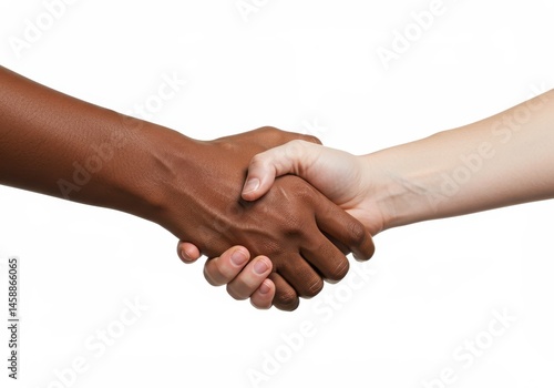Wallpaper Mural Interracial handshake between a light skinned and dark skinned person on a white background Torontodigital.ca