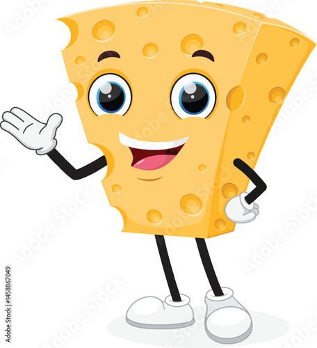 Cheese cartoon character, Suitable for children's books, sticker, and mascot isolated on white backgrounds