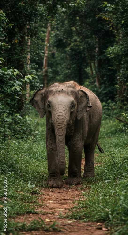 Fototapeta premium Young Asian Elephant in Lush Green Jungle