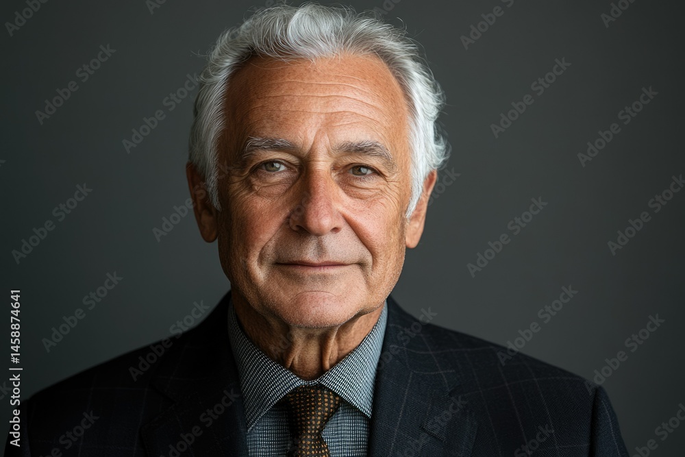 Portrait of a confident and mature senior man with gray hair wearing a suit. Portrait of a confident and mature senior man with gray hair wearing a suit.